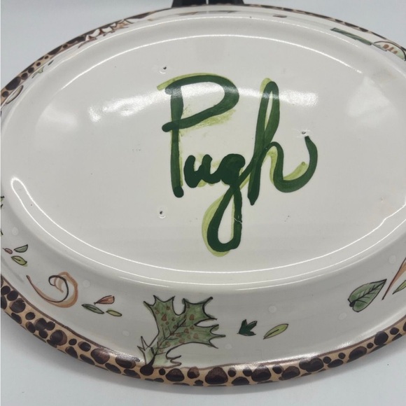 Packer Creek Pottery Jan Pugh Leaf Swirls Polka Dot Oval Plate Platter Whimsical - Picture 3 of 7